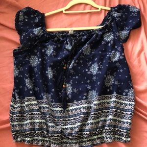 off the shoulder blue top